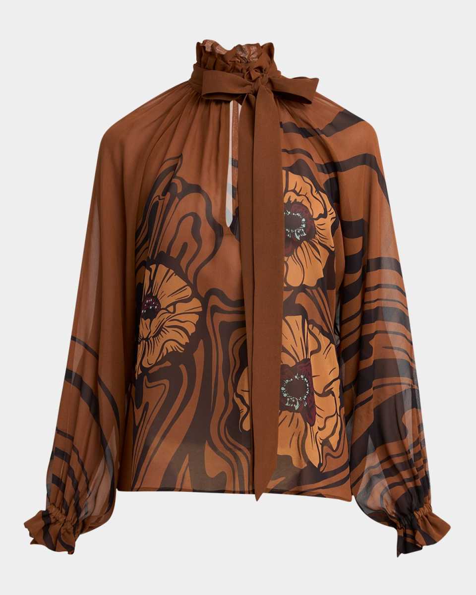 Cerere Long-Sleeve Silk Chiffon Blouse